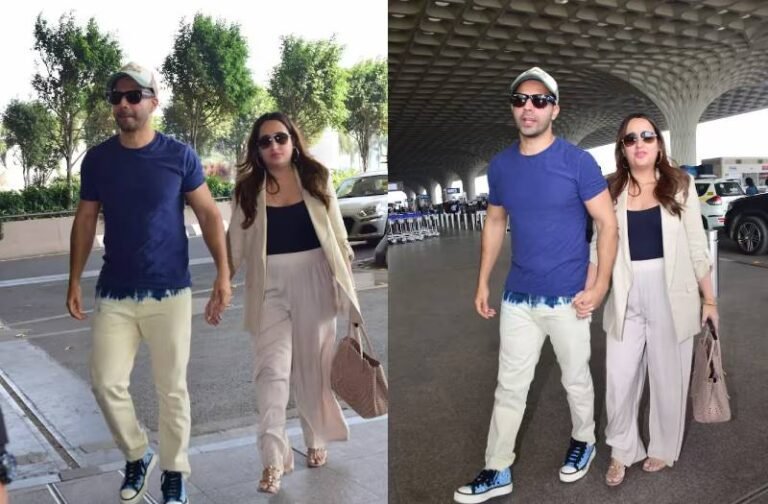 प्रेगनेंसी के ऐलान के बाद एयरपोर्ट पर पत्नी के साथ स्पॉट हुए Varun Dhawan, नताशा दलाल ने प्लांट किया बेबी बंप