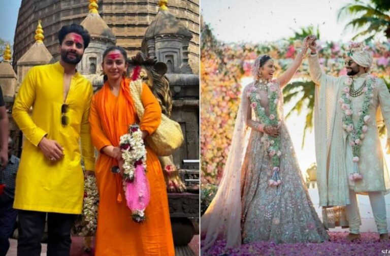 मां कामाख्या देवी के दर्शन करने पहुंची रकुल-जैकी, सिर पर तिलक लगाए भगवान की भक्ति में लीन दिखे कपल