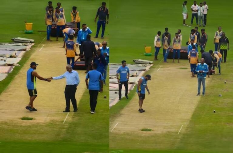 बारिश के कारण रद्द हुआ पहले दिन का खेल, मैदान पर पिच को देखने पहुंचे रोहित शर्मा