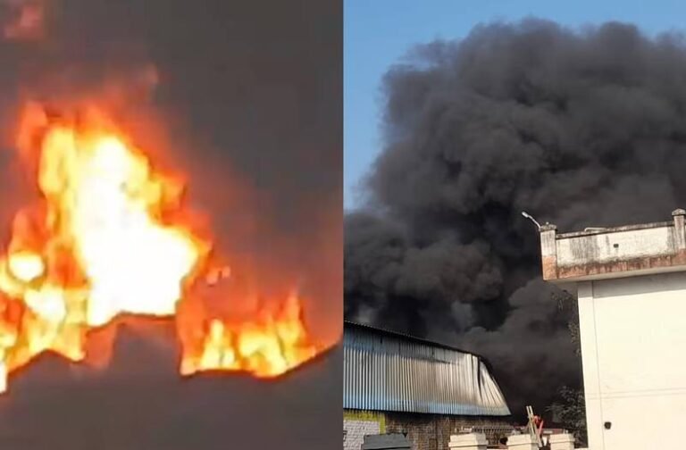 मुरादाबाद के प्लास्टिक फैक्ट्री में लगी भीषण आग, चारों तरफ फैला धुआं