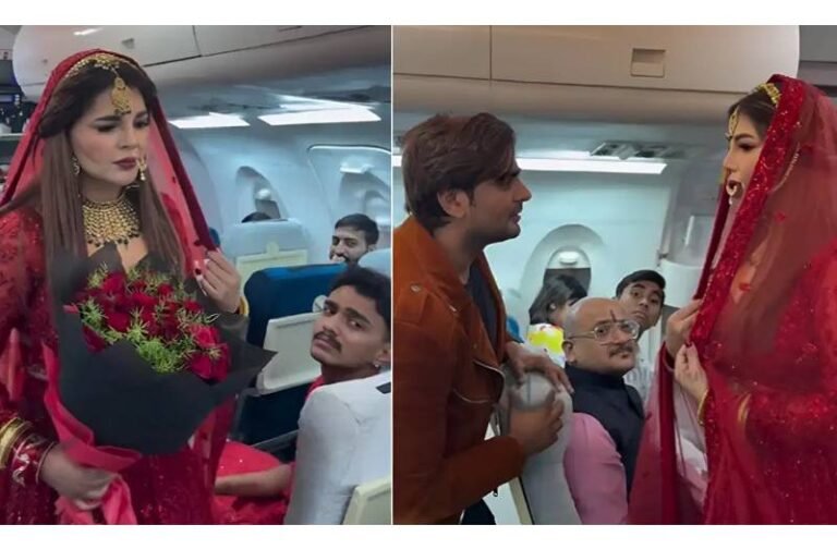 दुल्हन की तरह सजकर 58 साल के मुफ्ती से शादी करने पाकिस्तान चली राखी सावंत, देखकर फ्लाइट में फिदा हुए लड़के, वीडियो वायरल