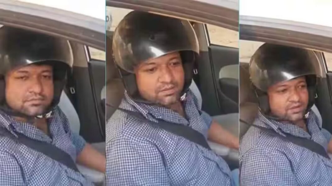 आगरा में प्रोफेसर का अनोखा विरोध: पुलिस ने काटा 1100 का चालान तो हेलमेट पहनकर कार चलाने लगा शख्स