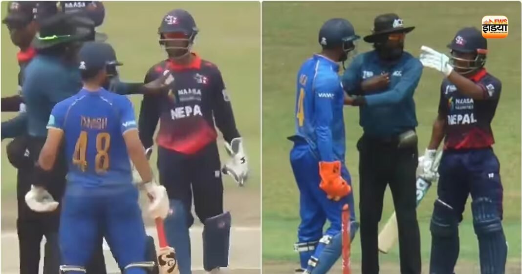 मैच जीतने से पहले ही मैदान में मचा बवाल! नेपाल-यूएई के खिलाड़ी भिड़े, हाथापाई तक पहुंची बात मैच जीतने से पहले ही मैदान में मचा बवाल! नेपाल-यूएई के खिलाड़ी भिड़े, हाथापाई तक पहुंची बात
